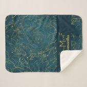 Elegantes Dark Aquamarin Blue & Gold Foil Floral M Sherpadecke (Vorderseite (Horizontal))