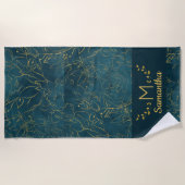 Elegantes Dark Aquamarin Blue & Gold Foil Floral M Strandtuch (Vorderseite)