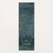 Elegantes Dark Aquamarin Blue & Gold Foil Floral M Yogamatte (Vorderseite)