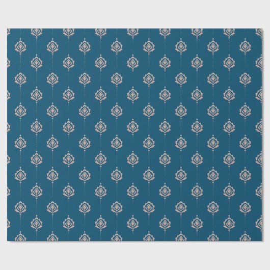 Elegantes Dark Blue Damaskus-Muster Geschenkpapier (Flach)