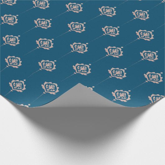 Elegantes Dark Blue Damaskus-Muster Geschenkpapier (Ecke)
