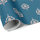 Elegantes Dark Blue Damaskus-Muster Geschenkpapier (Rolleneckpunkt)