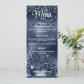 Elegantes Dark Blue Glitzer and Foil Wedding Menu Einladung (Stehend Vorderseite)