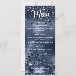 Elegantes Dark Blue Glitzer and Foil Wedding Menu Einladung