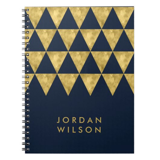 Elegantes Dark Blue Imitate Gold Triangle Muster Notizblock (Vorderseite)