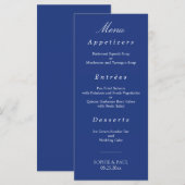 Elegantes Dark Blue Wedding Menu Menükarte (Vorne/Hinten)