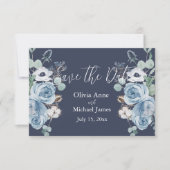 Elegantes Dark Blue & White Floral Script Save The Date (Vorderseite)
