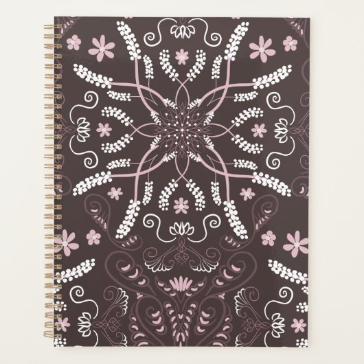 Elegantes Dark Botanical Mandala Muster Planer (Vorderseite)