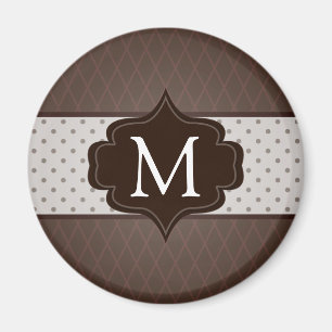 Elegantes Dark Brown Polka Dot Custom Monogram Magnet