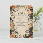 Elegantes Dark Floral Halloween-Party Einladung (Stehend Vorderseite)