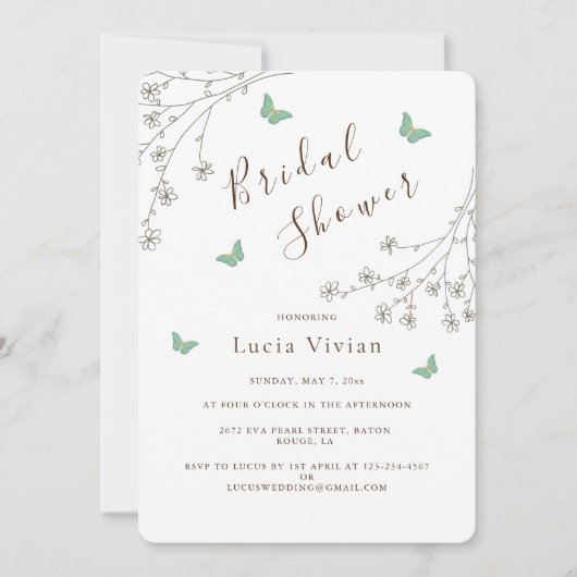 Elegantes Dark Gold Butterfly Brautparty Einladung (Vorderseite)