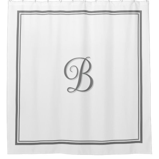 Elegantes Dark Gray Double Border Script Monogram Duschvorhang (Vorderseite)