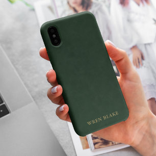 Elegantes Dark Green Leather Texture & Gold Script Case-Mate iPhone Hülle