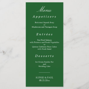 Elegantes Dark Green Wedding Menu Menükarte