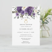 Elegantes Dark Lila Floral Ring Brautparty Einladung (Stehend Vorderseite)