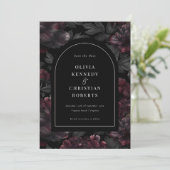 Elegantes Dark Moody Romantic Floral Foto Save The Date (Stehend Vorderseite)