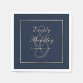 Elegantes Dark Navy Blue Gold Border Script Serviette (Vorderseite)