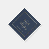 Elegantes Dark Navy Blue Gold Border Script Serviette (Ecke)