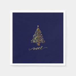 Elegantes Dark Navy Blue & Gold Weihnachtsbaum Wei Serviette