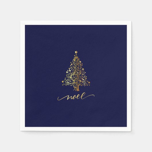 Elegantes Dark Navy Blue & Gold Weihnachtsbaum Wei Serviette (Vorderseite)
