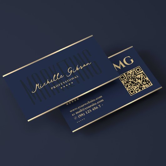 Elegantes Dark Navy Blue Marketing Beruflich Visitenkarte