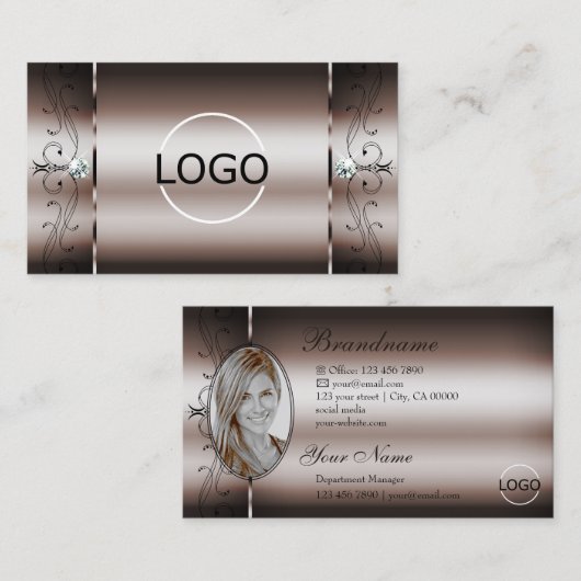 Elegantes Dark Rose Gold Squiggled Jewels Logo-Fot Visitenkarte (Vorne/Hinten)