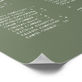 Elegantes Dark Sage Green Alphabetisches Sitzdiagr Poster (Ecke)