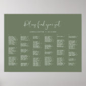 Elegantes Dark Sage Green Alphabetisches Sitzdiagr Poster (Vorne)