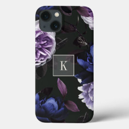 Elegantes Dark Violet Floral Monogramm Case-Mate iPhone Hülle