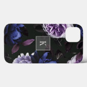 Elegantes Dark Violet Floral Monogramm Case-Mate iPhone Hülle (Rückseite (Horizontal))