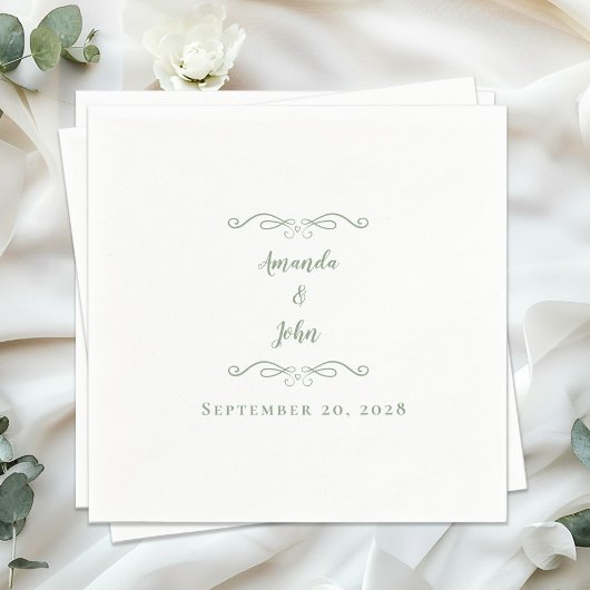 Elegantes Datum der grünen Hochzeitssymbole Serviette