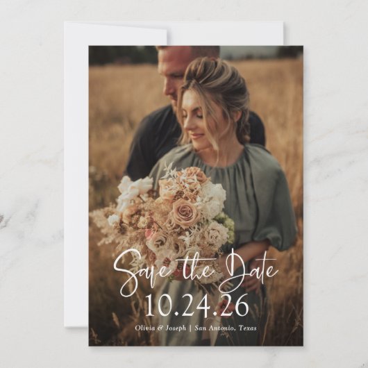 Elegantes Datum | Zwei Foto und QR Code Hochzeit Save The Date (Vorderseite)