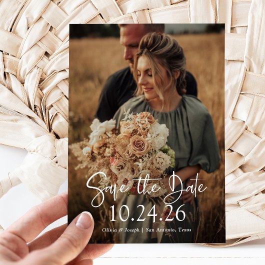 Elegantes Datum | Zwei Foto und QR Code Hochzeit Save The Date