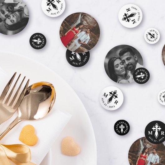 Elegantes Decorative Cross Monogram & Fotos Weddin Konfetti