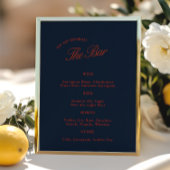 Elegantes Deep Blue Black & Red Wedding Bar Menu