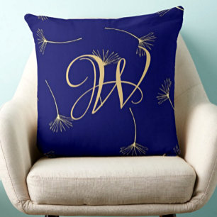 Elegantes Deep Blue & Gold Monogramm Kissen