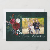 Elegantes Deep Green Floral "Frohe Weihnachten" Fo Einladung (Vorderseite)