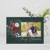 Elegantes Deep Green Floral "Frohe Weihnachten" Fo Einladung (Stehend Vorderseite)