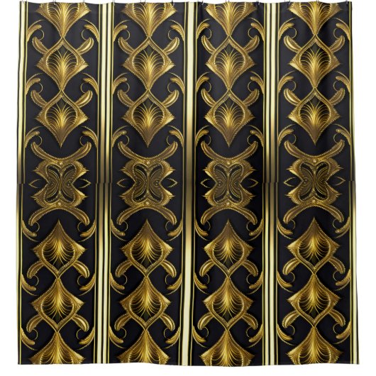 Elegantes Deko in Schwarz und Gold Duschvorhang (Vorderseite)