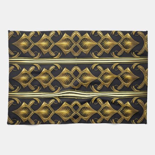 Elegantes Deko in Schwarz und Gold Geschirrtuch (Horizontal)