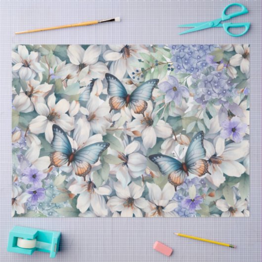 Elegantes Dekor von Blumen und Schmetterlingen Seidenpapier (Basteln)