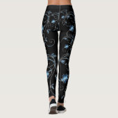Elegantes Dekoratives Blumenmuster Muster Blauer B Leggings (Rückseite)