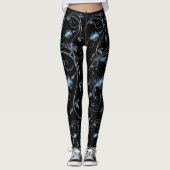 Elegantes Dekoratives Blumenmuster Muster Blauer B Leggings (Vorderseite)