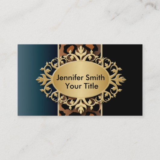 Elegantes Denim-blauer und schwarzer Leopard-Druck Visitenkarte (Vorderseite)