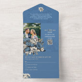 Elegantes Denim & Navy Foto Custom Wedding All In One Einladung (Innen)