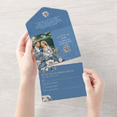 Elegantes Denim & Navy Foto Custom Wedding All In One Einladung (Abreißtisch)