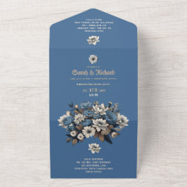 Elegantes Denim & Navy Foto Custom Wedding All In One Einladung