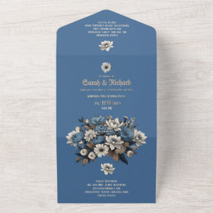 Elegantes Denim & Navy Foto Custom Wedding All In One Einladung