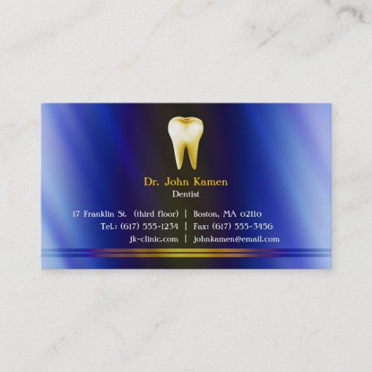 Elegantes Dental Blue Gold Visitenkarte (Vorderseite)