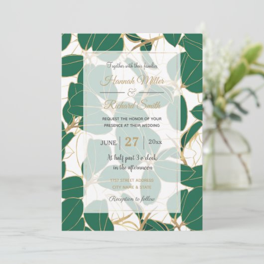 Elegantes Design aus Grüngoldkautschuk-Pflanze Einladung (Stehend Vorderseite)